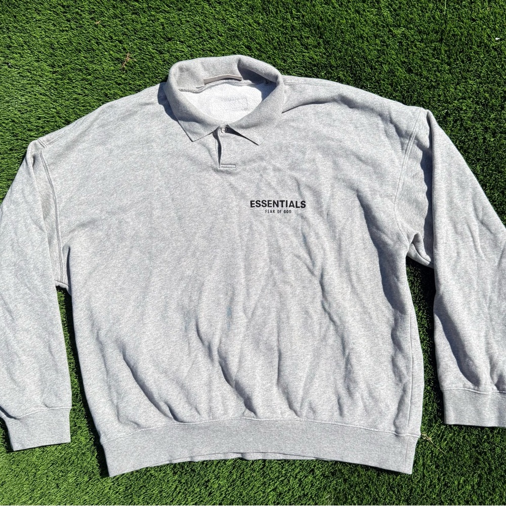 Essentials Light Gray Crewneck Polo Sweatshirt